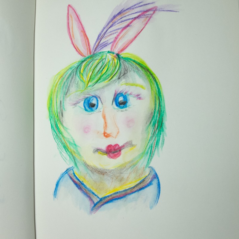 Green cross-eyed girl with bunny ears