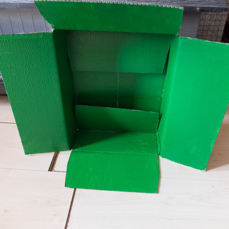 First I painted the inside of the box green