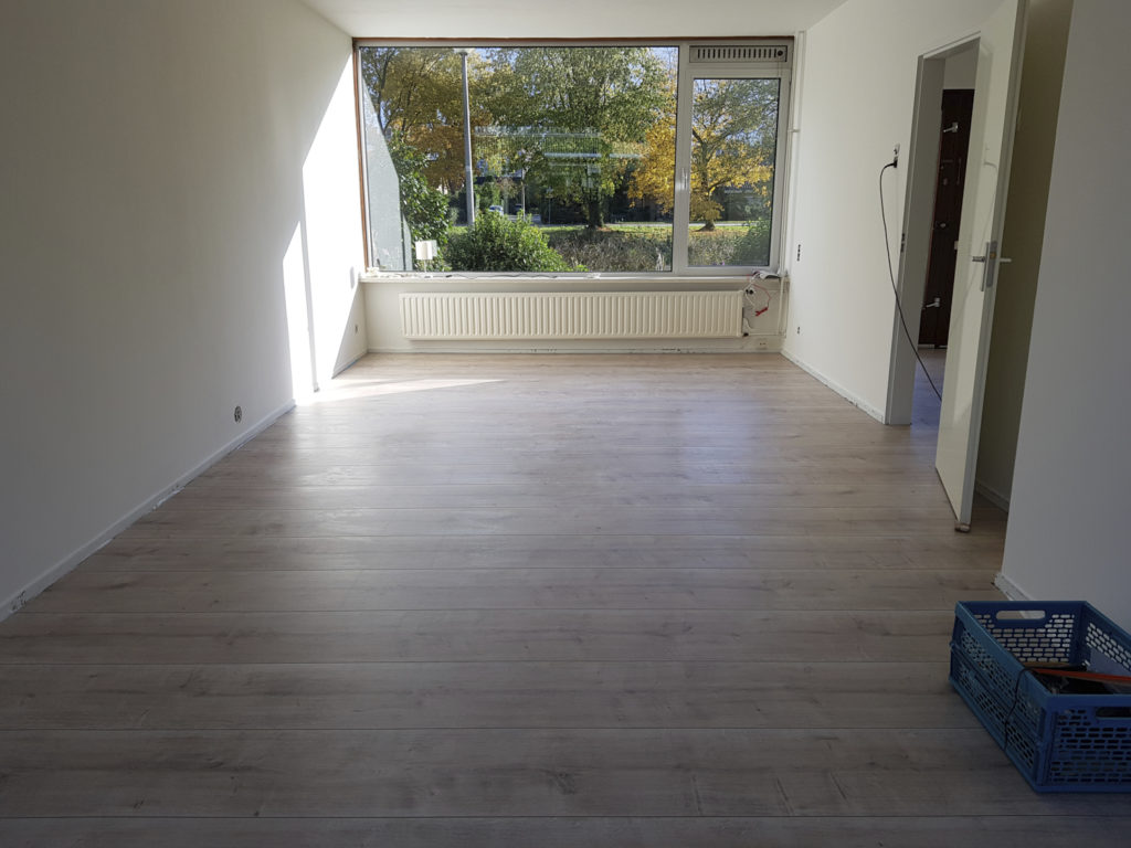 The endless laminate flooring in the living room